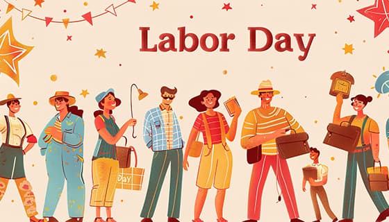 欢乐庆祝劳动节的人们插画素材(JPG)