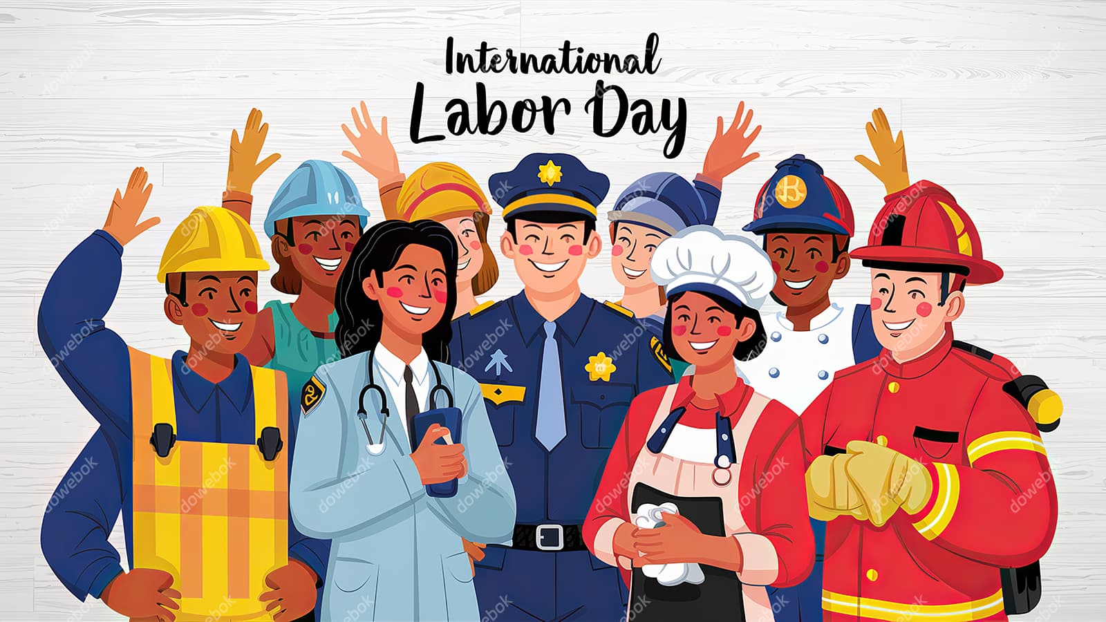 不同行业的人一起庆祝劳动节插画素材(JPG)