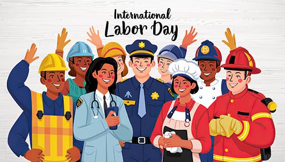 不同行业的人一起庆祝劳动节插画素材(JPG)
