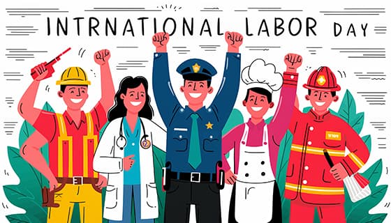 不同行业的人一起庆祝劳动节插画素材(JPG)