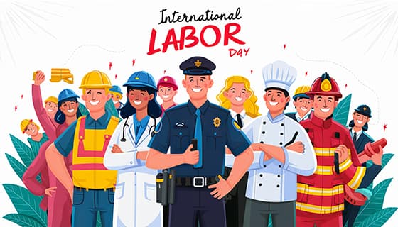 不同行业的人一起庆祝劳动节插画素材(JPG)
