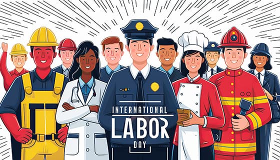 不同行业的人一起庆祝劳动节插画素材(JPG)
