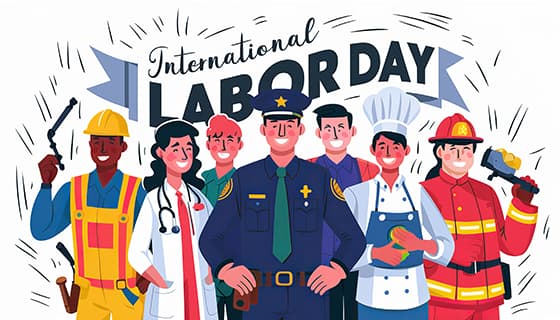 不同行业的人一起庆祝劳动节插画素材(JPG)