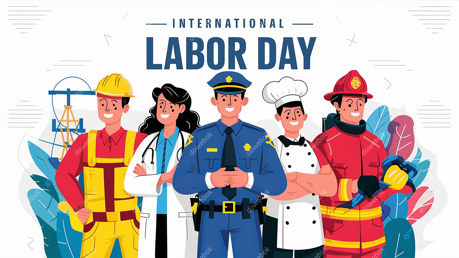 不同行业的人一起庆祝劳动节插画素材(JPG)