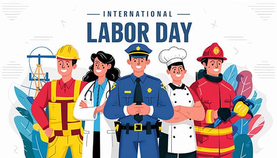 不同行业的人一起庆祝劳动节插画素材(JPG)