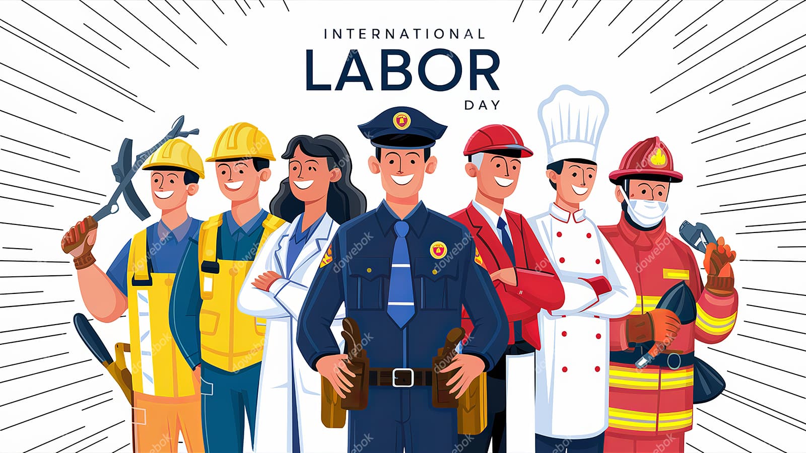 不同行业的人一起庆祝劳动节插画素材(JPG)