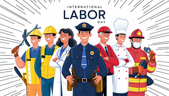 不同行业的人一起庆祝劳动节插画素材(JPG)