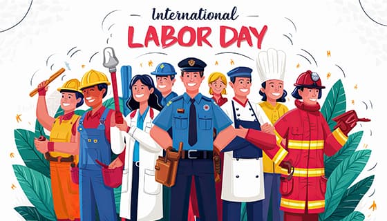 不同行业的人一起庆祝劳动节插画素材(JPG)
