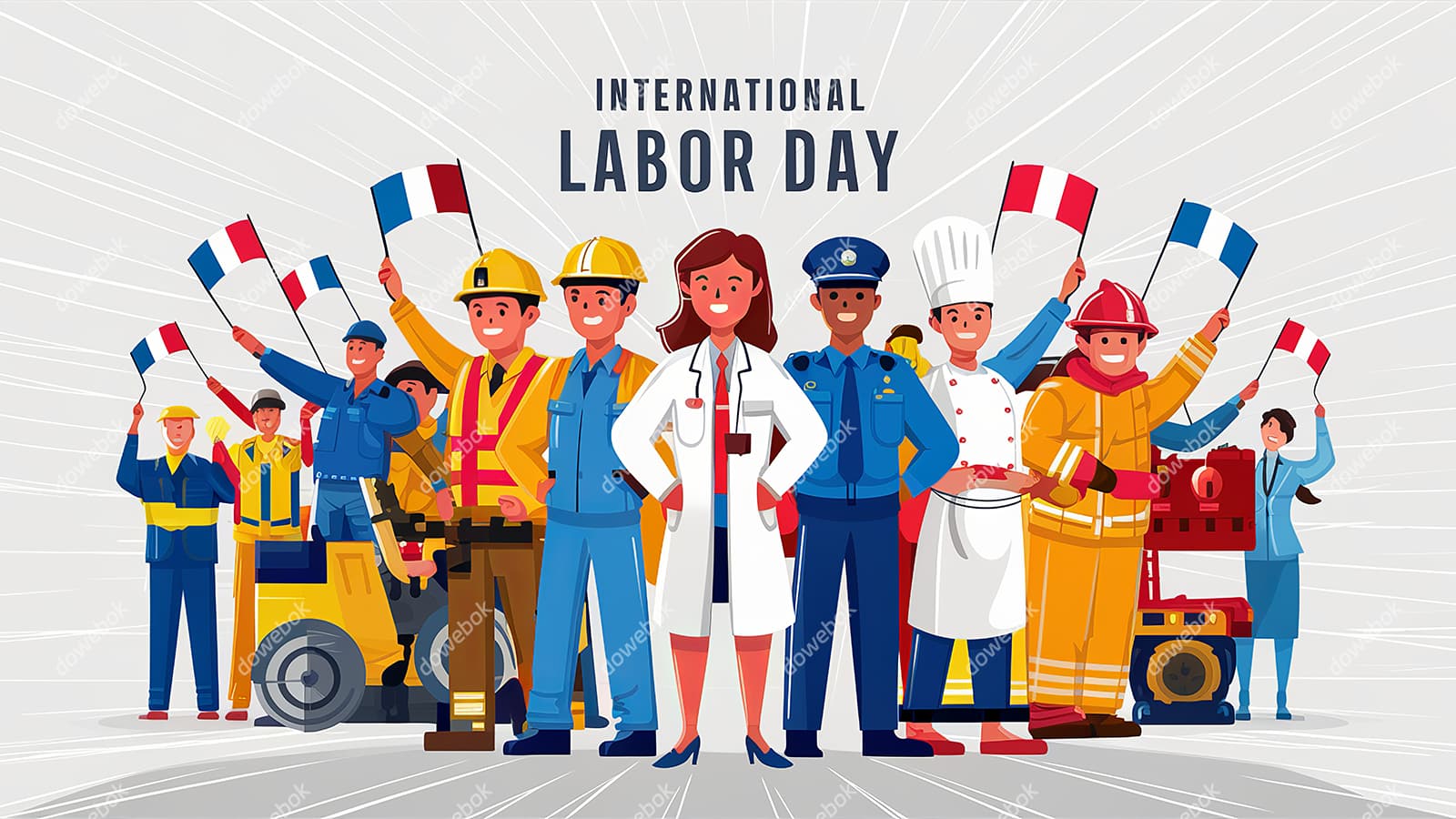 不同行业的人一起庆祝劳动节插画素材(JPG)