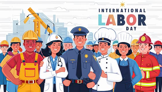不同行业的人一起庆祝劳动节插画素材(JPG)