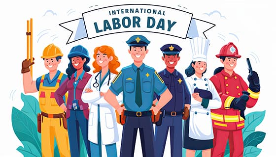 不同行业的人一起庆祝劳动节插画素材(JPG)