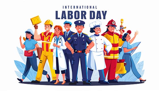 不同行业的人一起庆祝劳动节插画素材(JPG)