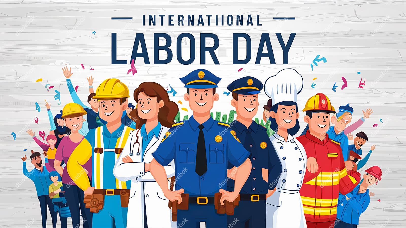 不同行业的人一起庆祝劳动节插画素材(JPG)