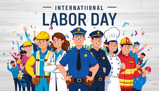 不同行业的人一起庆祝劳动节插画素材(JPG)