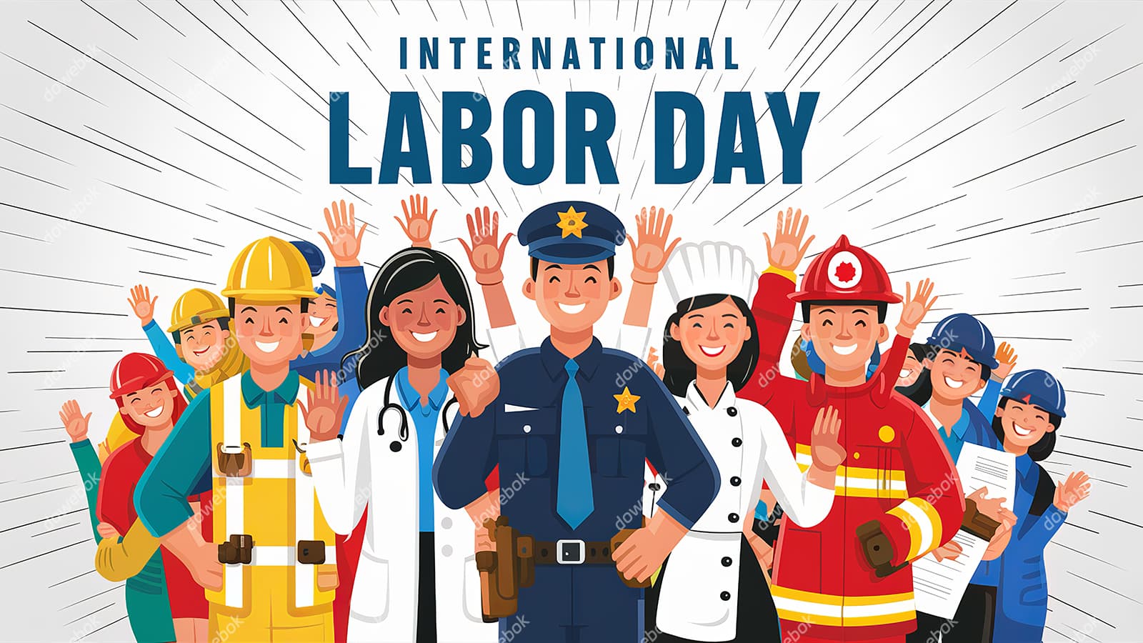 不同行业的人一起庆祝劳动节插画素材(JPG)