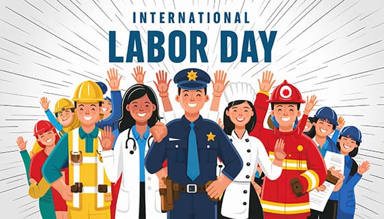 不同行业的人一起庆祝劳动节插画素材(JPG)