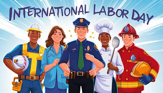 不同行业的人一起庆祝劳动节插画素材(JPG)