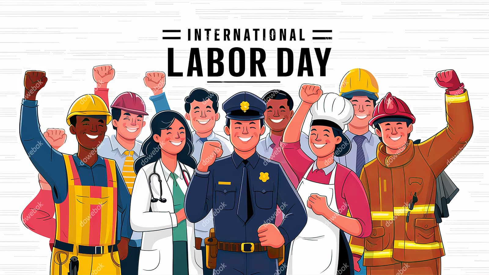 不同行业的人一起庆祝劳动节插画素材(JPG)