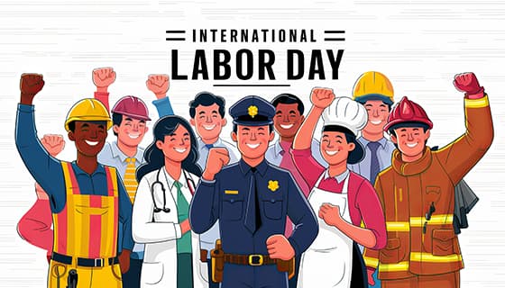 不同行业的人一起庆祝劳动节插画素材(JPG)