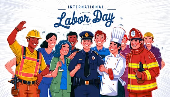不同行业的人一起庆祝劳动节插画素材(JPG)
