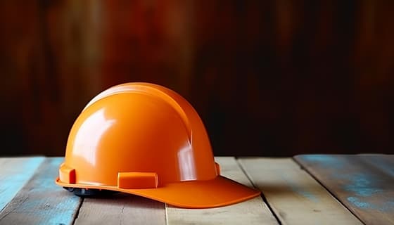 木板上的橙色头盔安全帽高清图片素材(JPG)