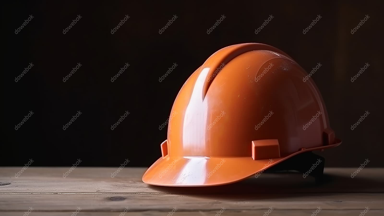 木板上的橙色头盔安全帽高清图片素材(JPG)