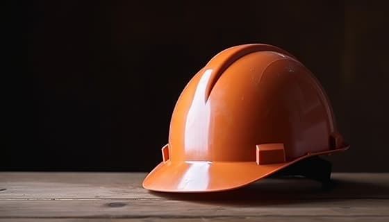 木板上的橙色头盔安全帽高清图片素材(JPG)