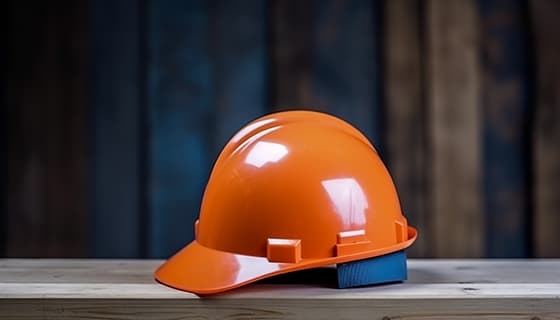 木板上的橙色头盔安全帽高清图片素材(JPG)