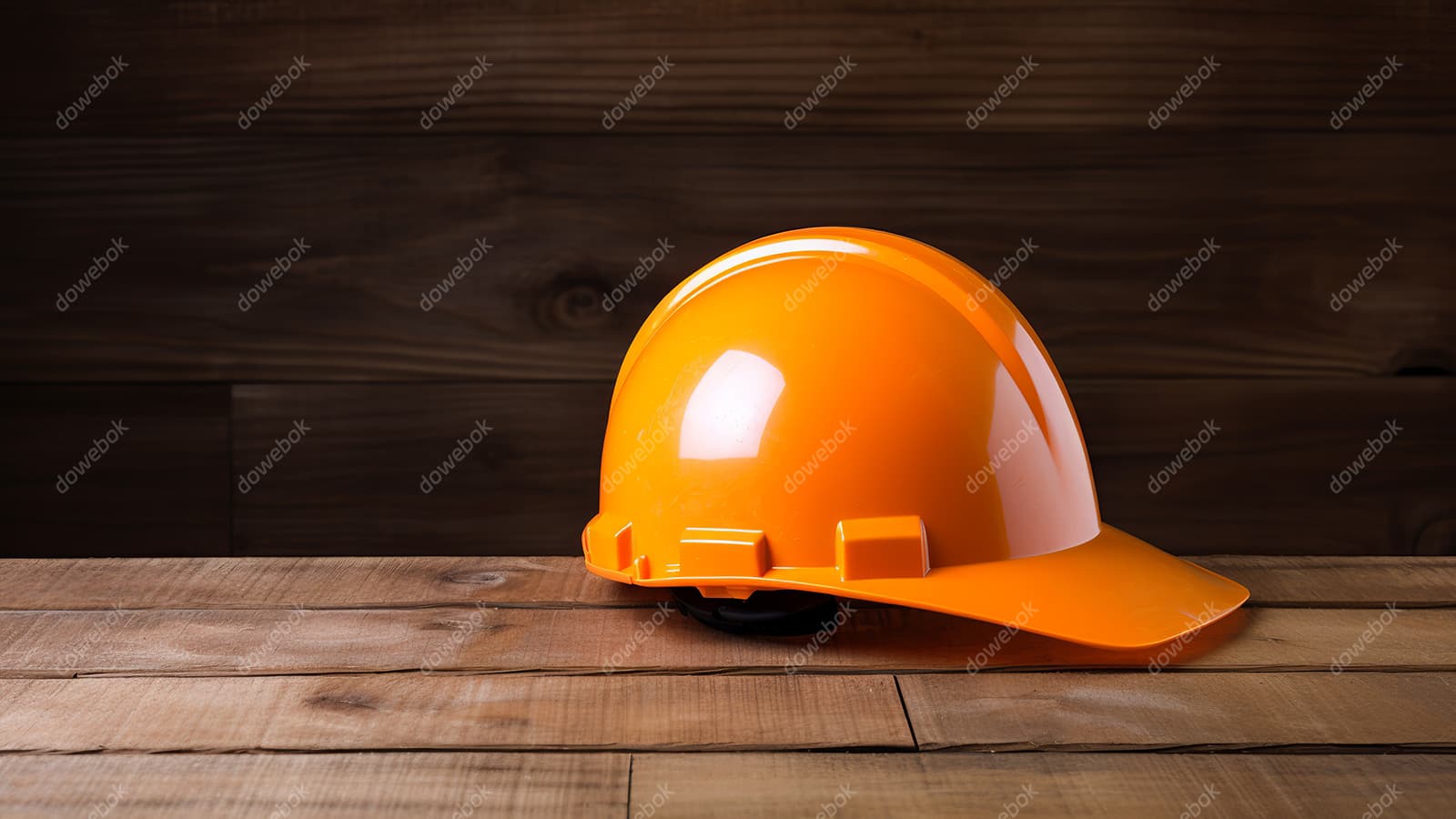 木板上的橙色头盔安全帽高清图片素材(JPG)