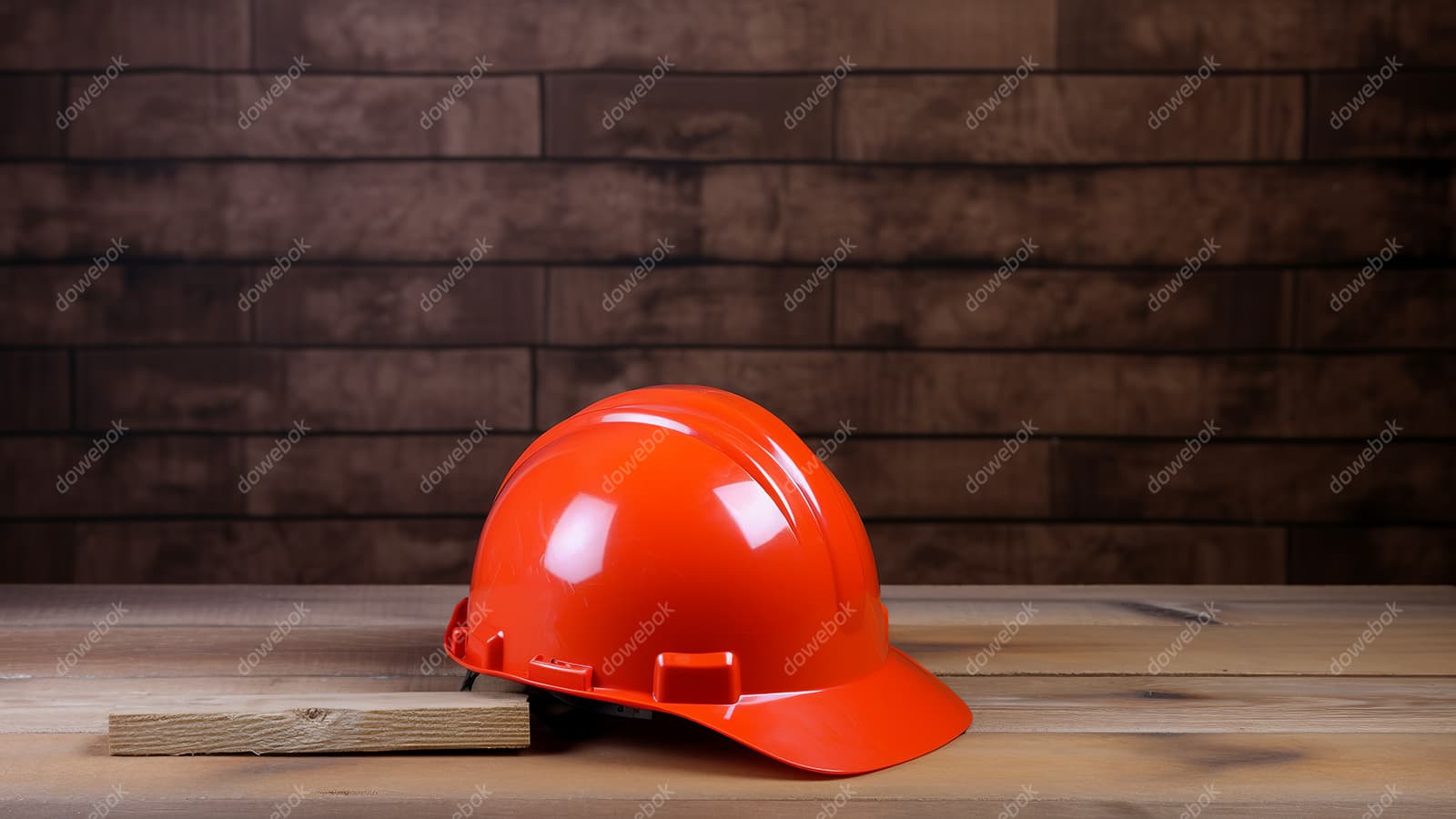 木板上的红色头盔安全帽高清图片素材(JPG)