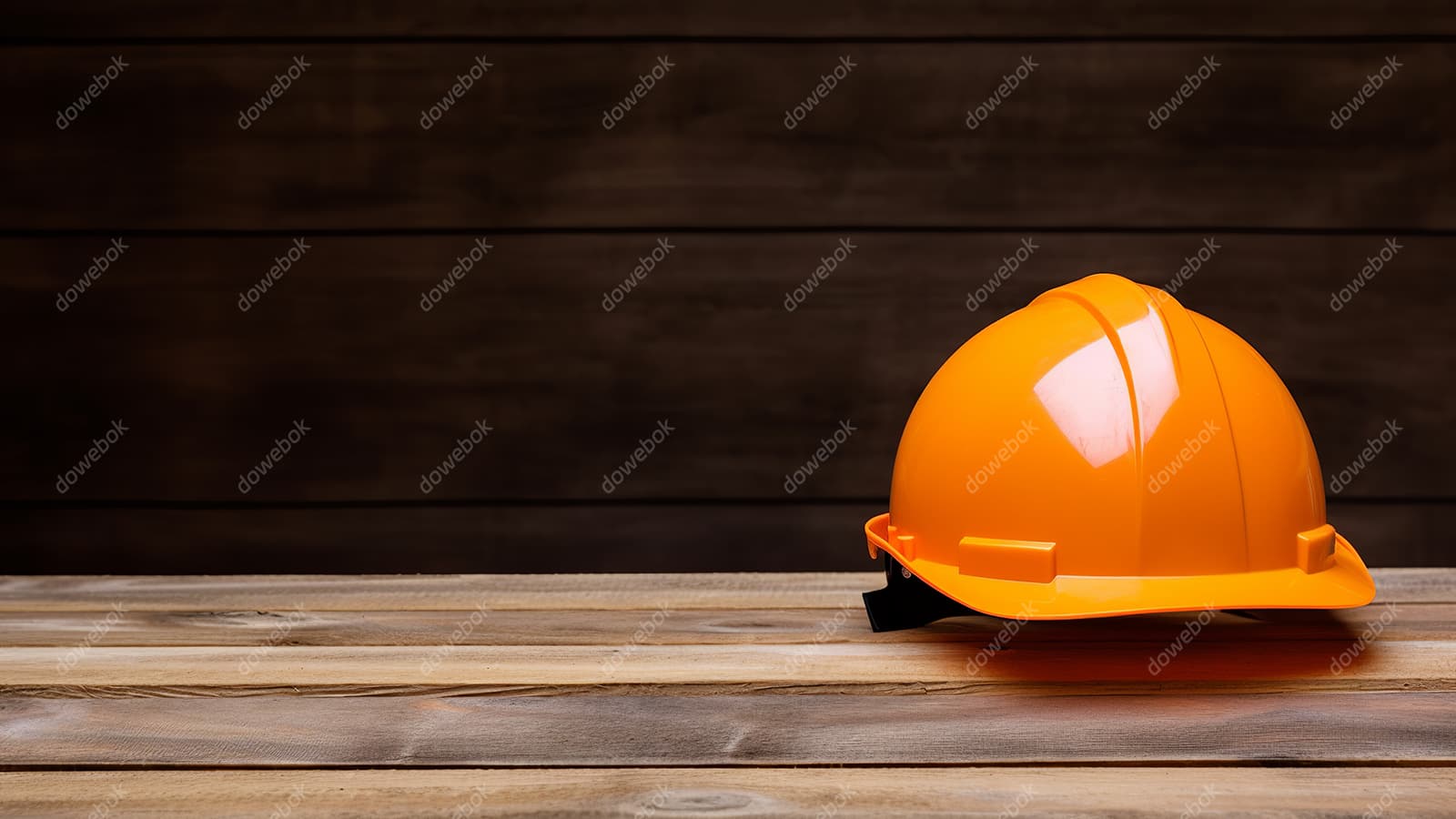 木板上的橙色头盔安全帽高清图片素材(JPG)