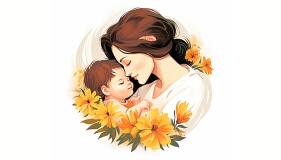 母亲抱着孩子设计母亲节插画图片素材(JPG)