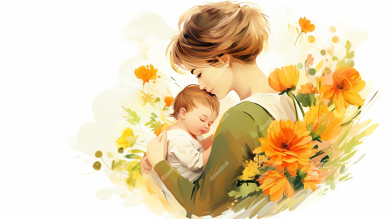 母亲抱着孩子设计母亲节插画图片素材(JPG)