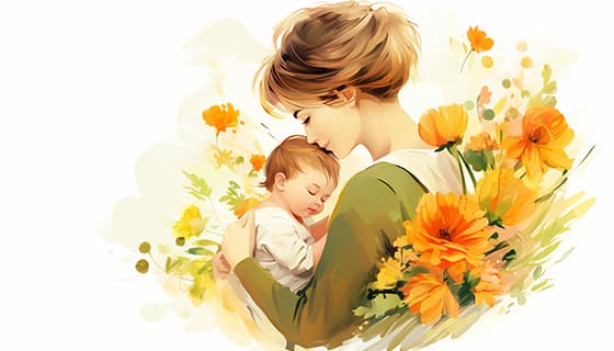 母亲抱着孩子设计母亲节插画图片素材(JPG)