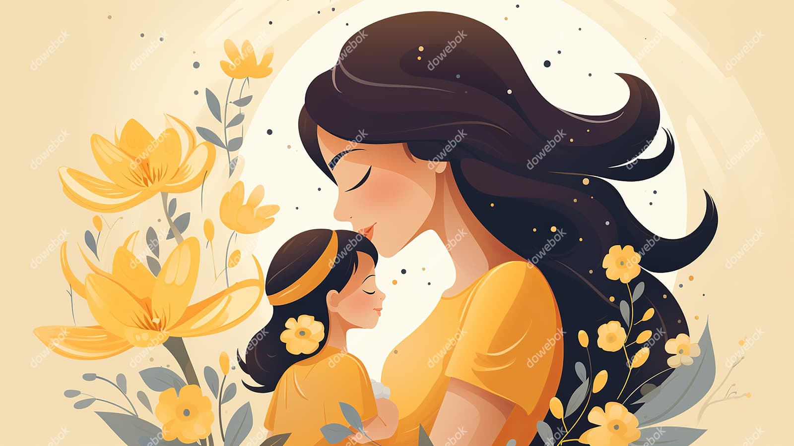 母亲抱着孩子设计母亲节插画图片素材(JPG)