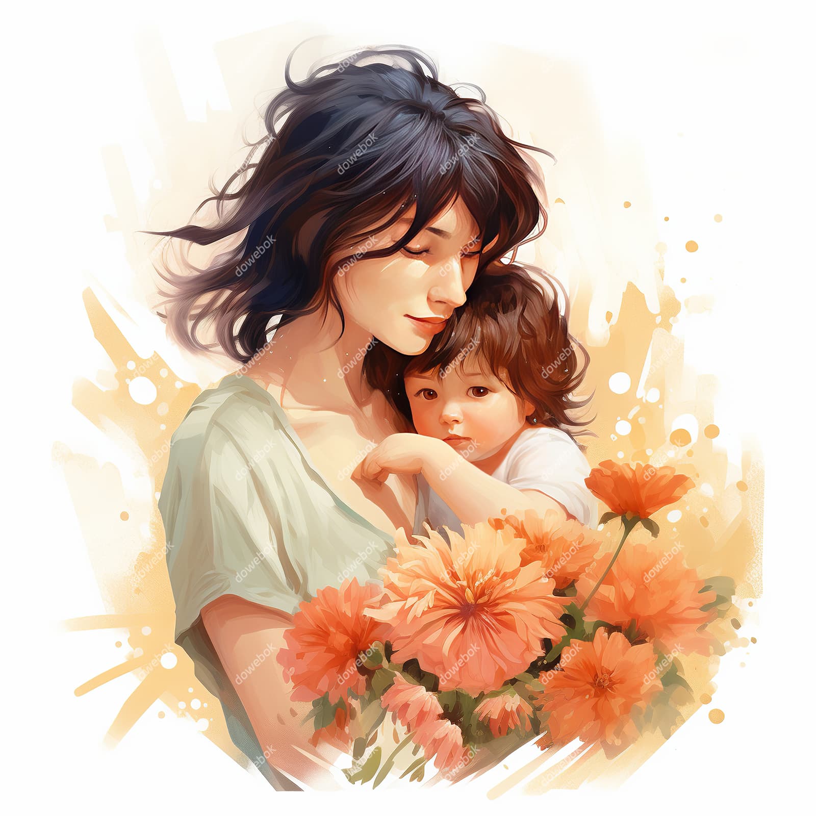 母亲抱着孩子设计母亲节插画图片素材(JPG)