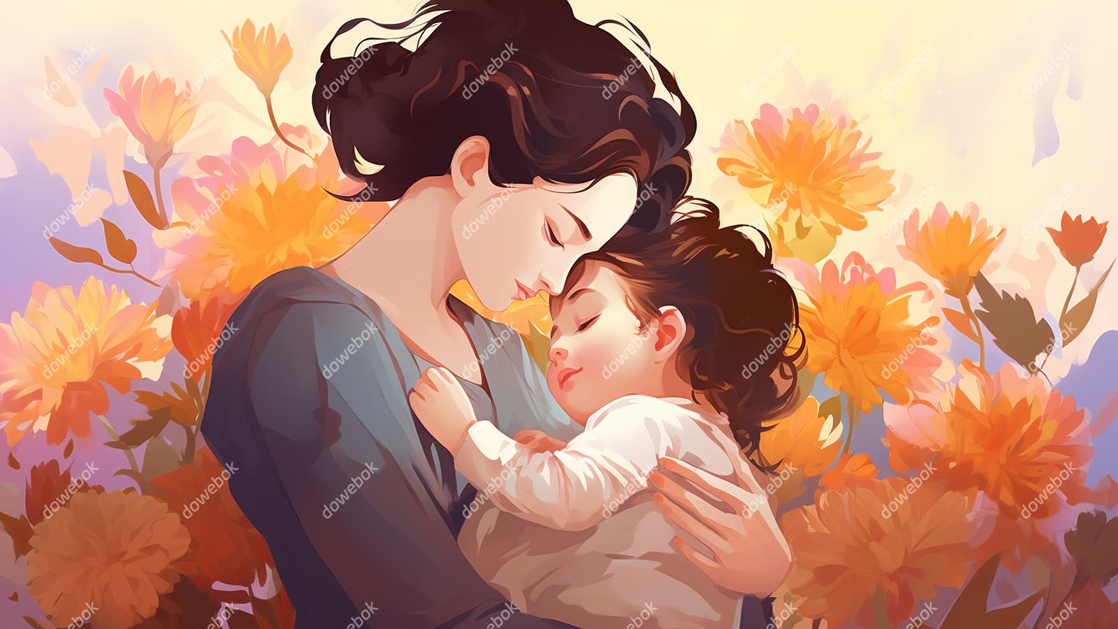 母亲抱着孩子设计母亲节插画图片素材(JPG)