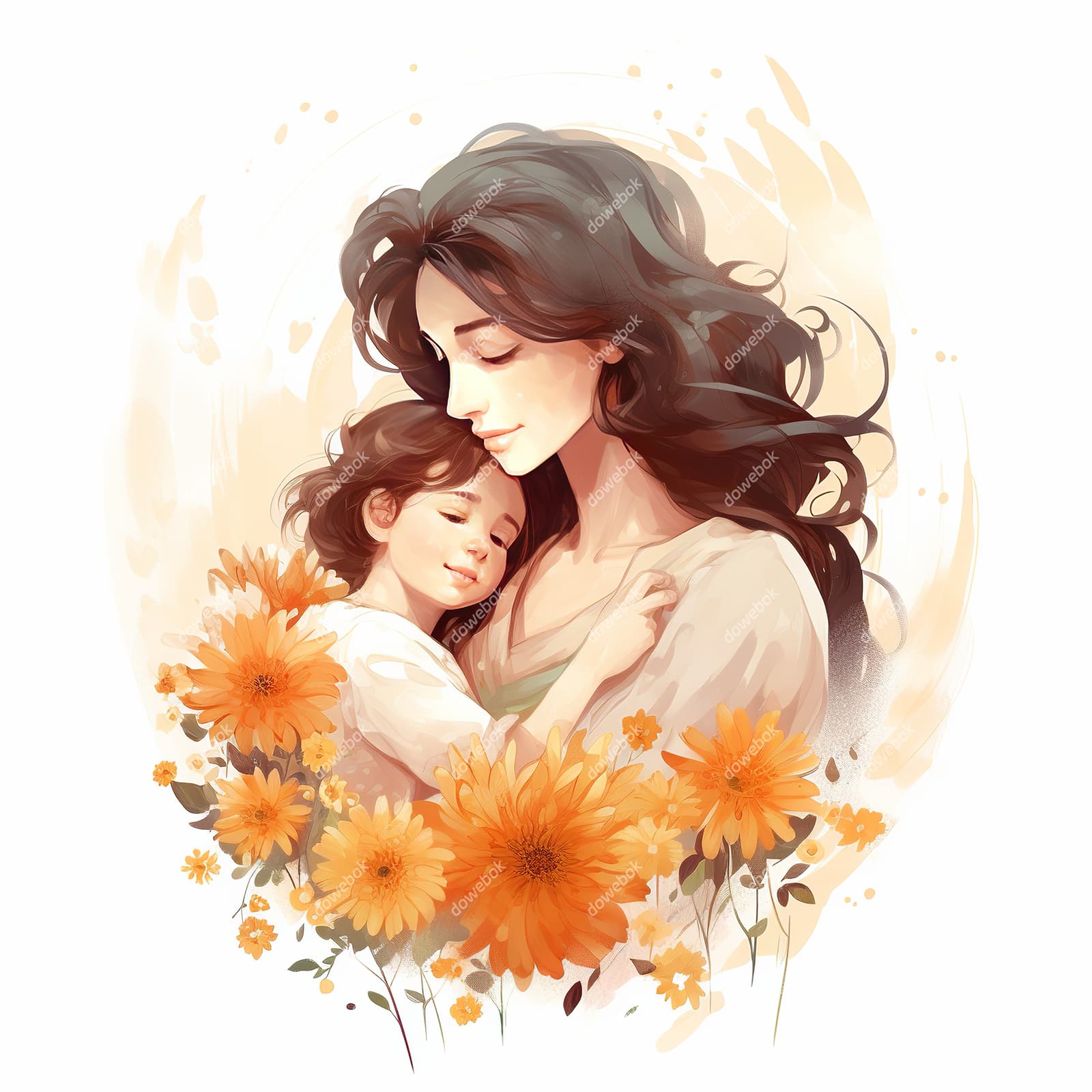 母亲抱着孩子设计母亲节插画图片素材(JPG)