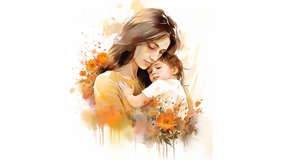 母亲抱着孩子设计母亲节插画图片素材(JPG)