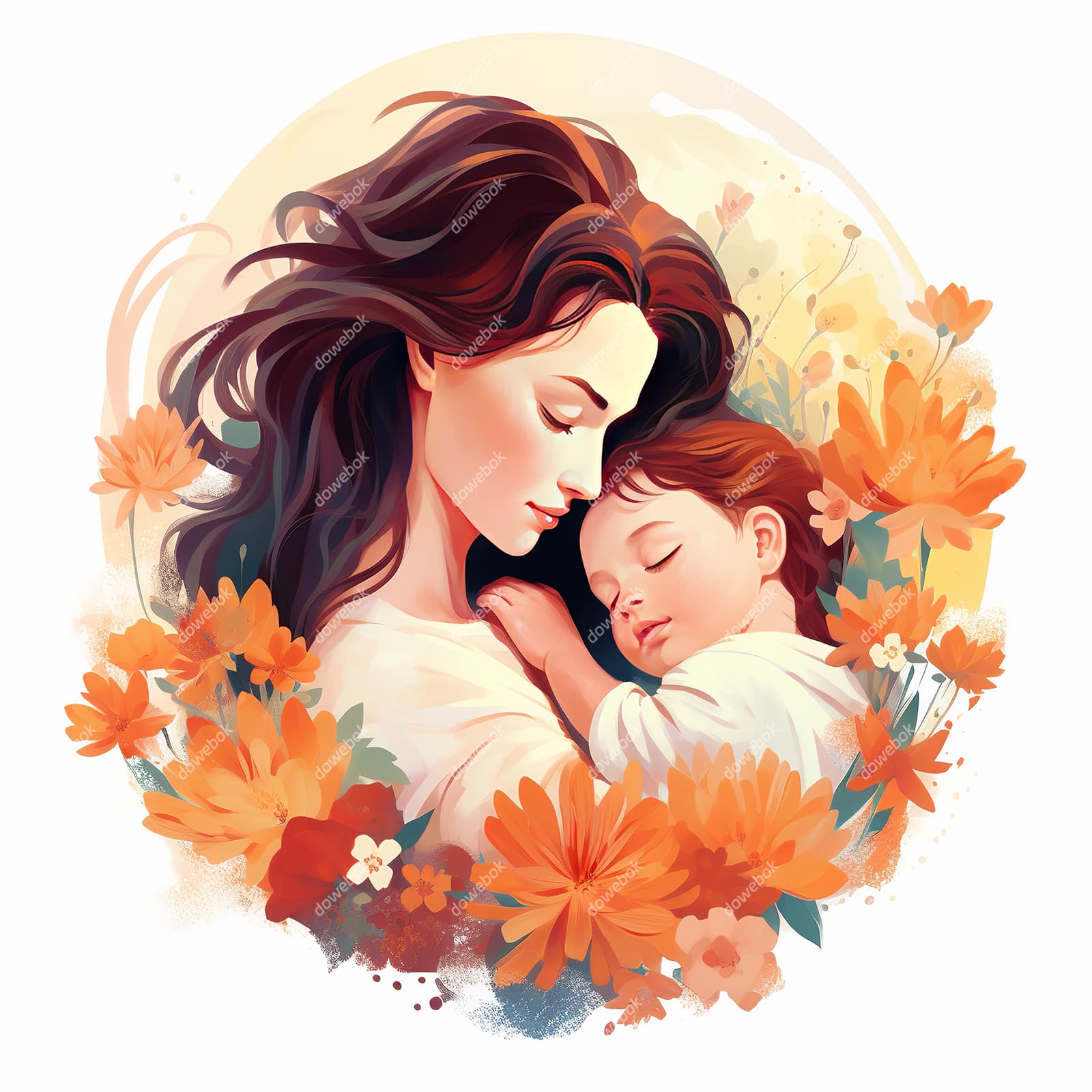 母亲抱着孩子设计母亲节插画图片素材(JPG)