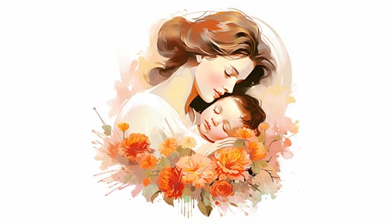 母亲抱着孩子设计母亲节插画图片素材(JPG)