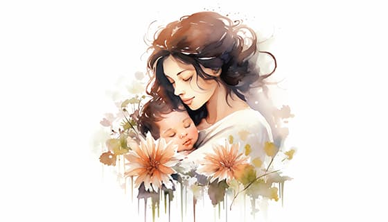 母亲抱着孩子设计母亲节插画图片素材(JPG)