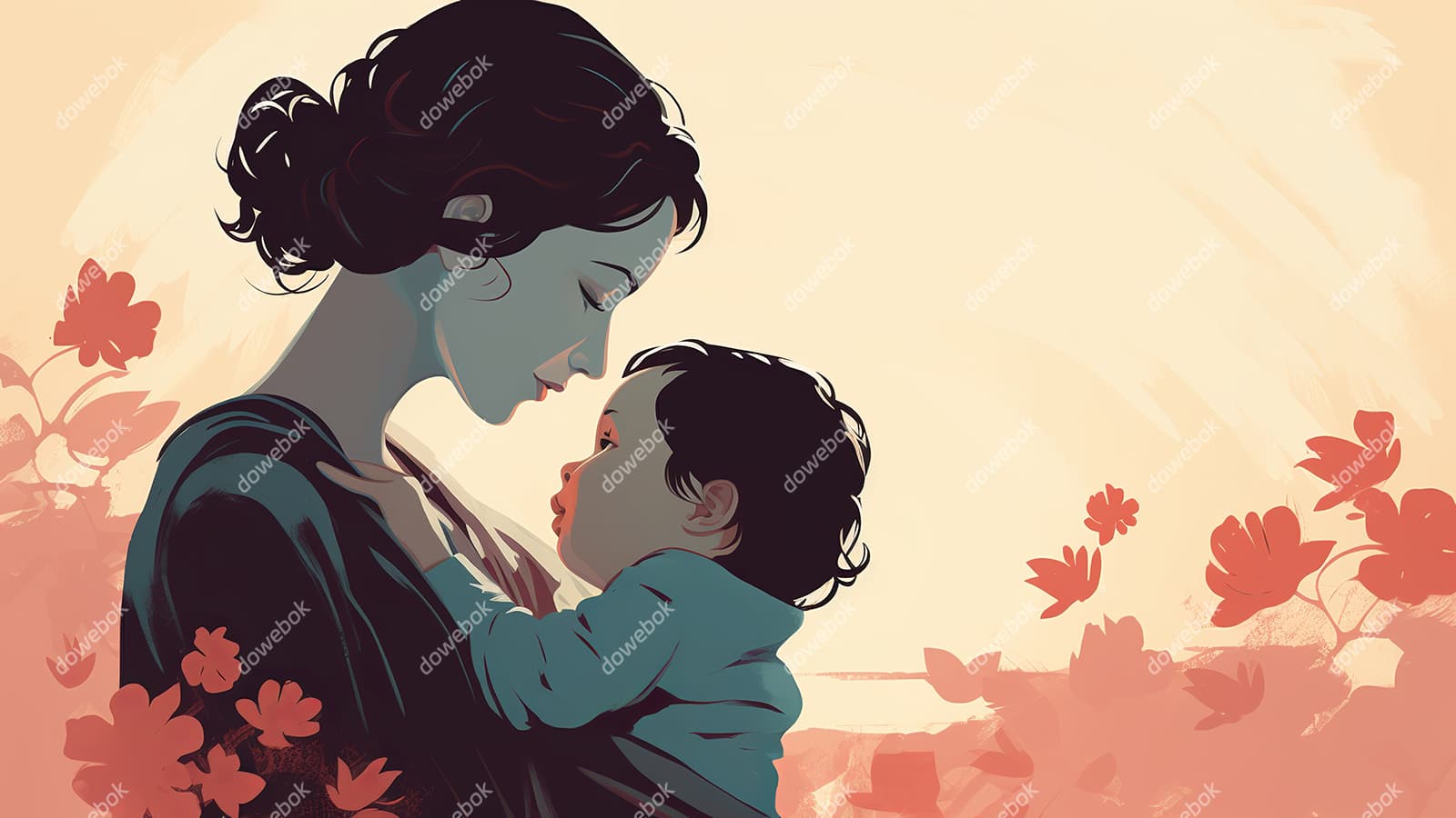 母亲抱着孩子设计母亲节插画图片素材(JPG)