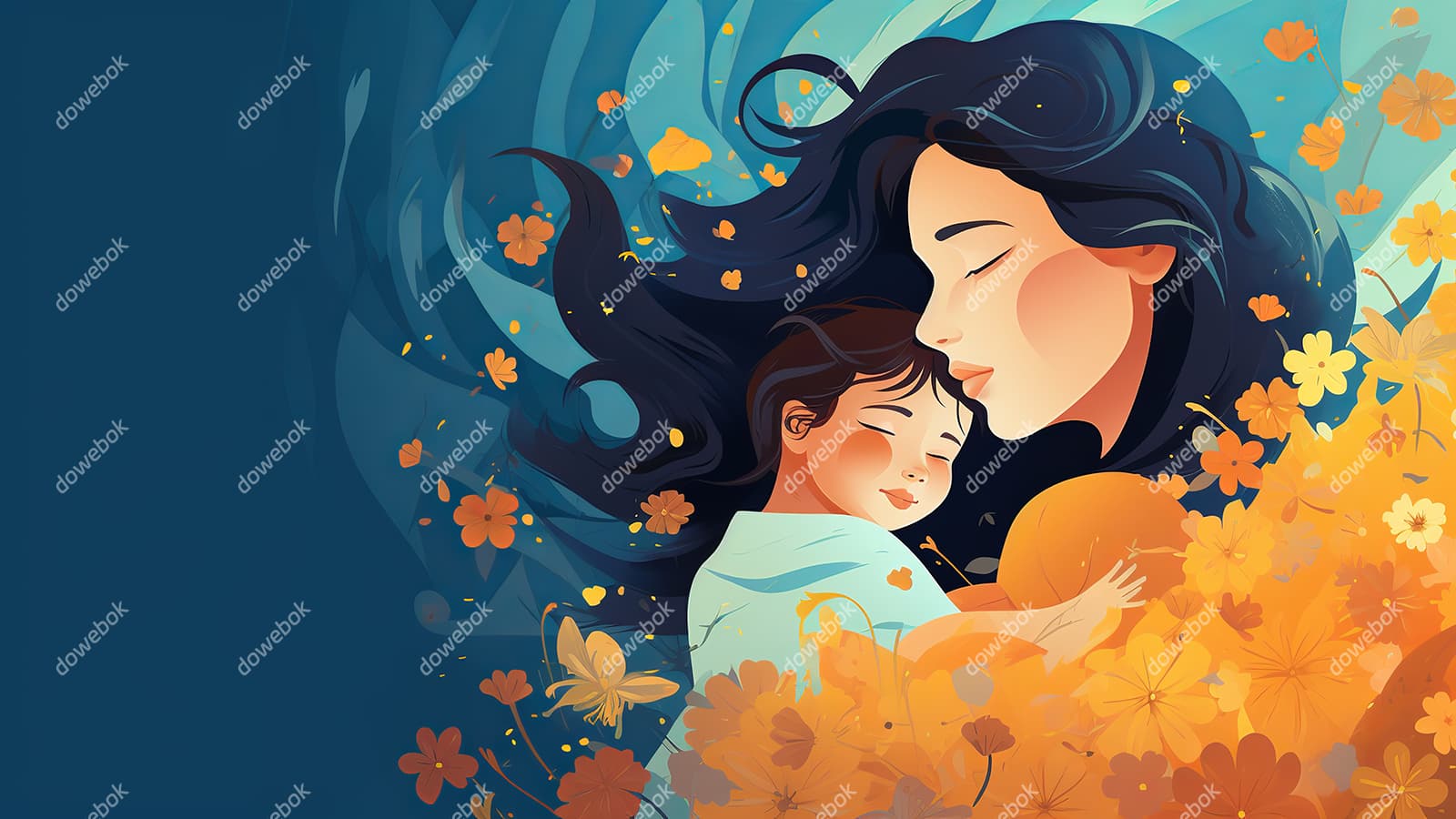 母亲抱着孩子设计母亲节插画图片素材(JPG)