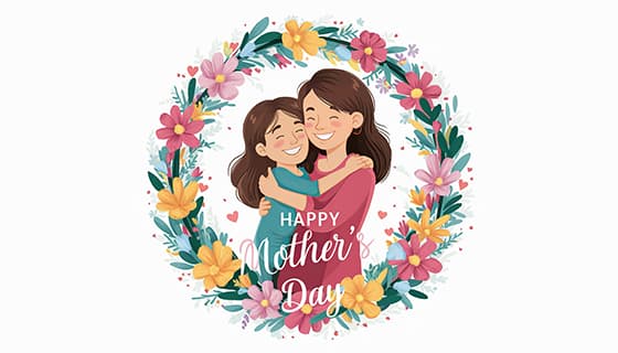 漂亮的花环内母女拥抱设计母亲节快乐图片素材(JPG)