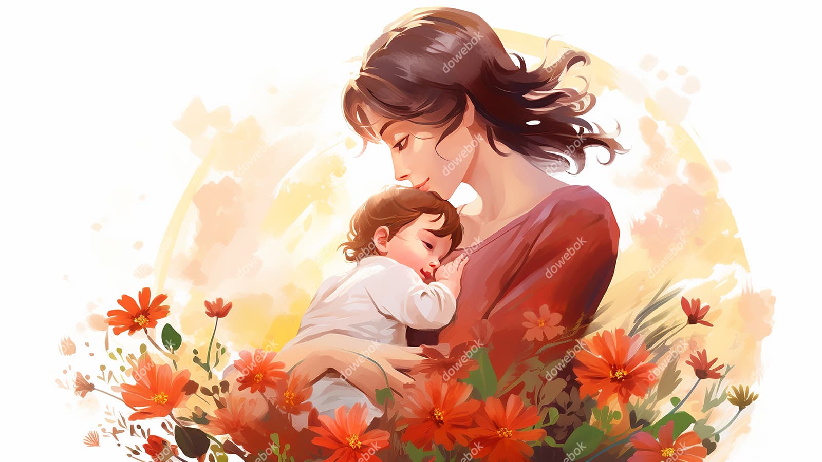 母亲抱着孩子设计母亲节插画图片素材(JPG)