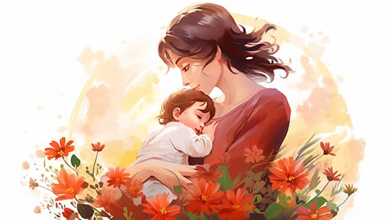 母亲抱着孩子设计母亲节插画图片素材(JPG)