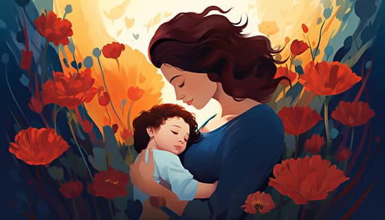 母亲抱着孩子设计母亲节插画图片素材(JPG)