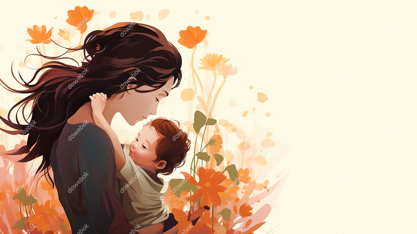 母亲抱着孩子设计母亲节插画图片素材(JPG)