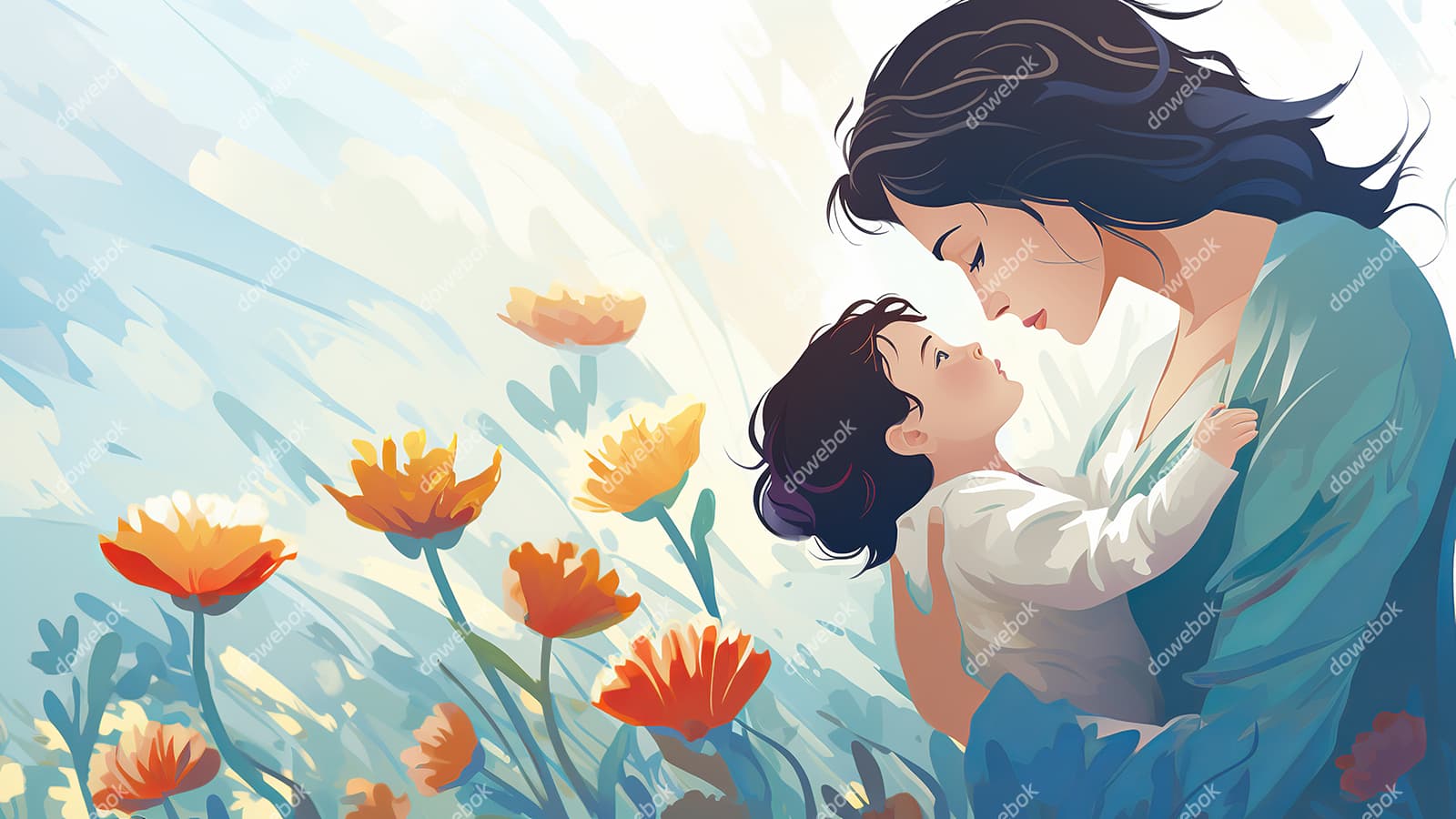 母亲抱着孩子设计母亲节插画图片素材(JPG)